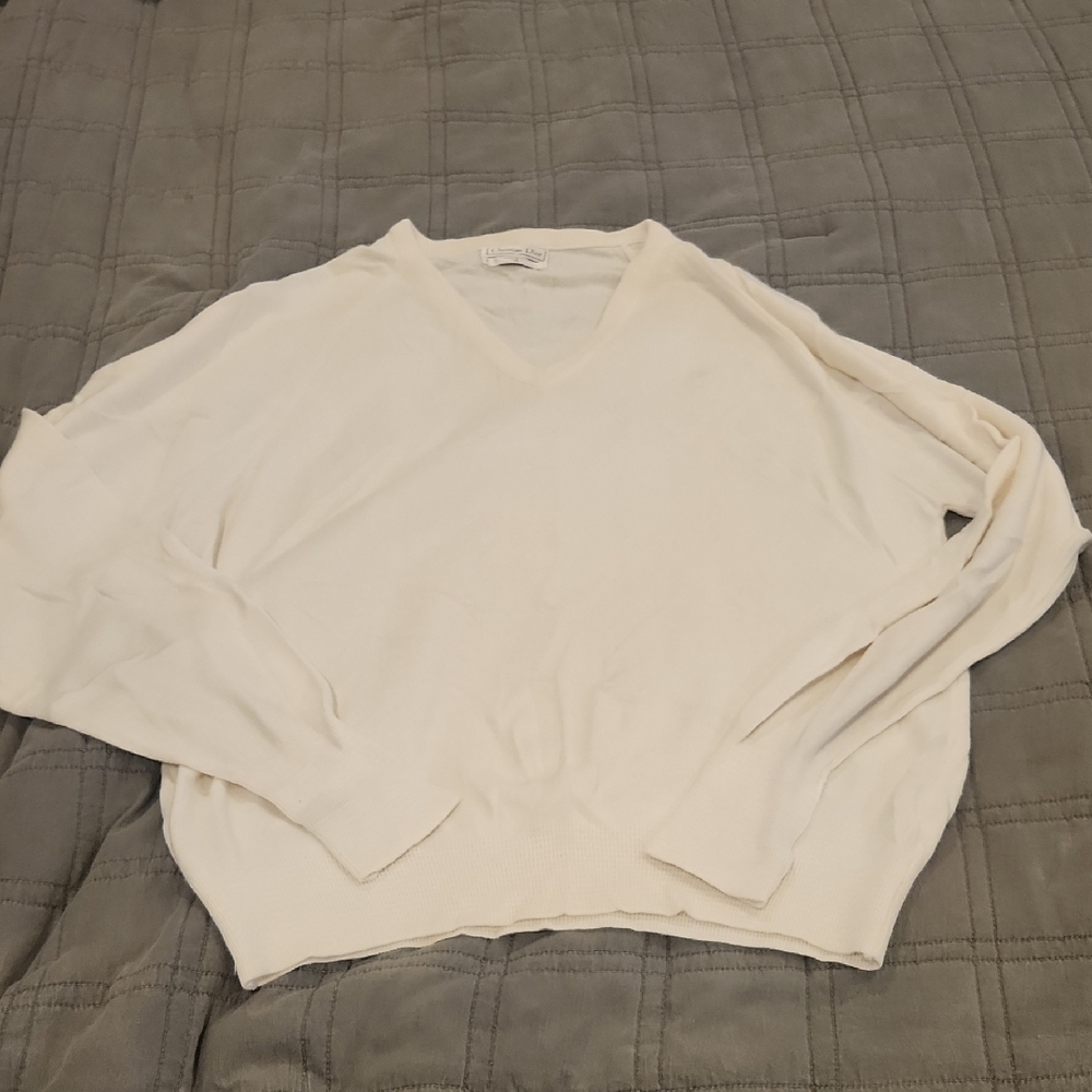 Dior Men's V-Neck Sweater in Cream Size XL!